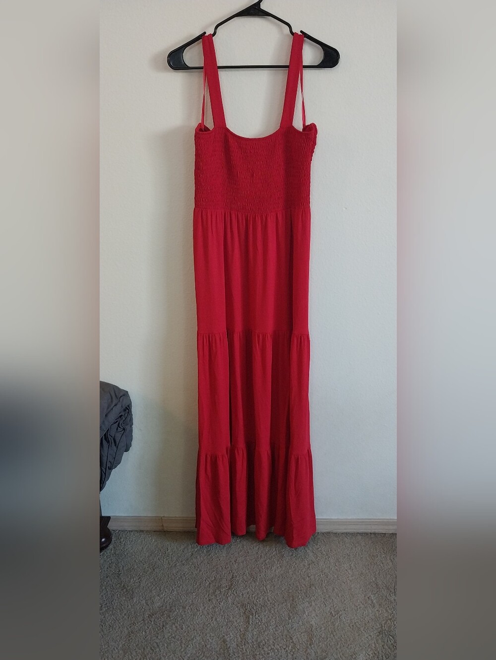 LOFT Red Smocked Tiered Maxi Dress
